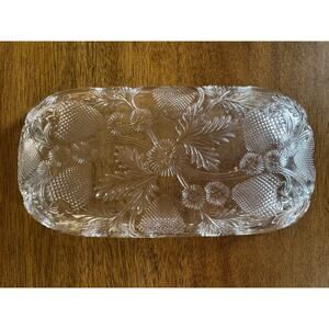 Vintage Inverted Strawberry Clear Pressed Glass Rectangular Serving Tray
